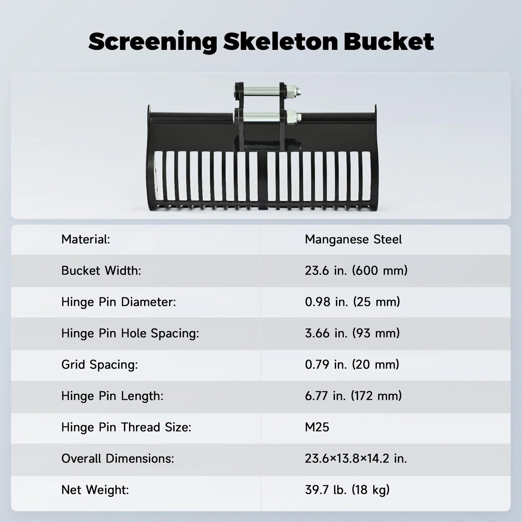 24″ Screening Skeleton Bucket Attachment for Mini Excavators AHM 600mm Width