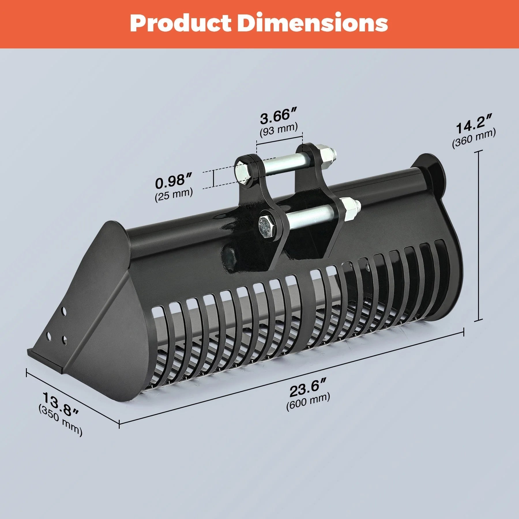 24″ Screening Skeleton Bucket Attachment for Mini Excavators AHM 600mm Width