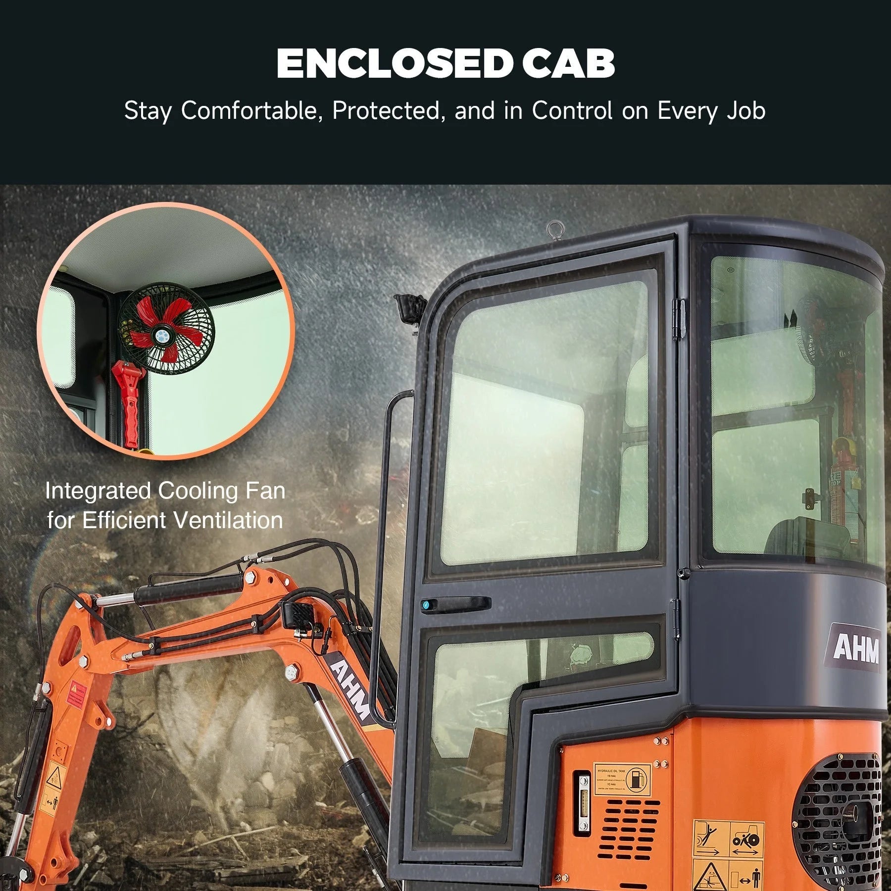 AX-12C | 13.5 HP B&S Engine Mini Excavator with Enclosed Cab