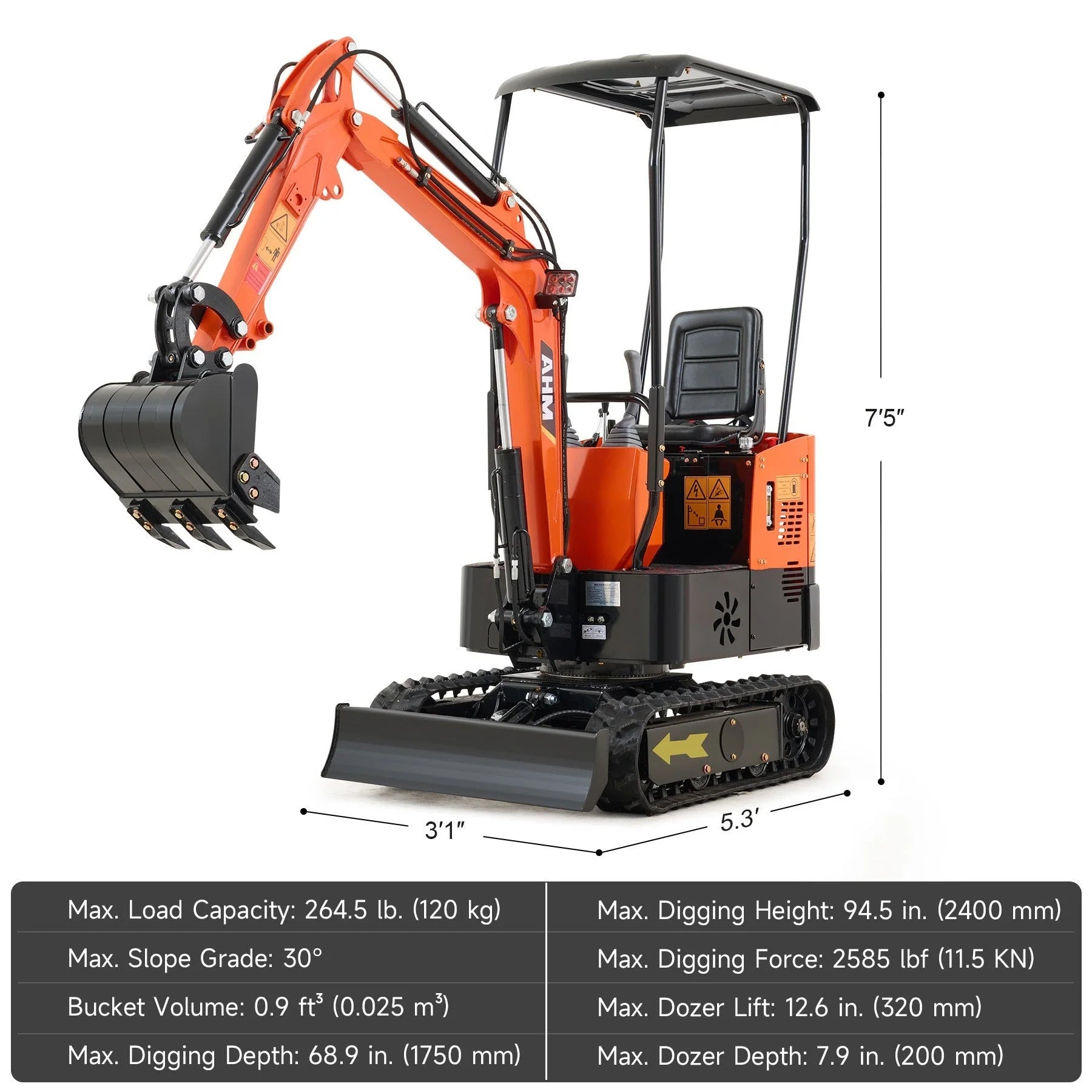 NW-A1 | 13.5 HP B&S Engine Mini Excavator with 6 Attachments