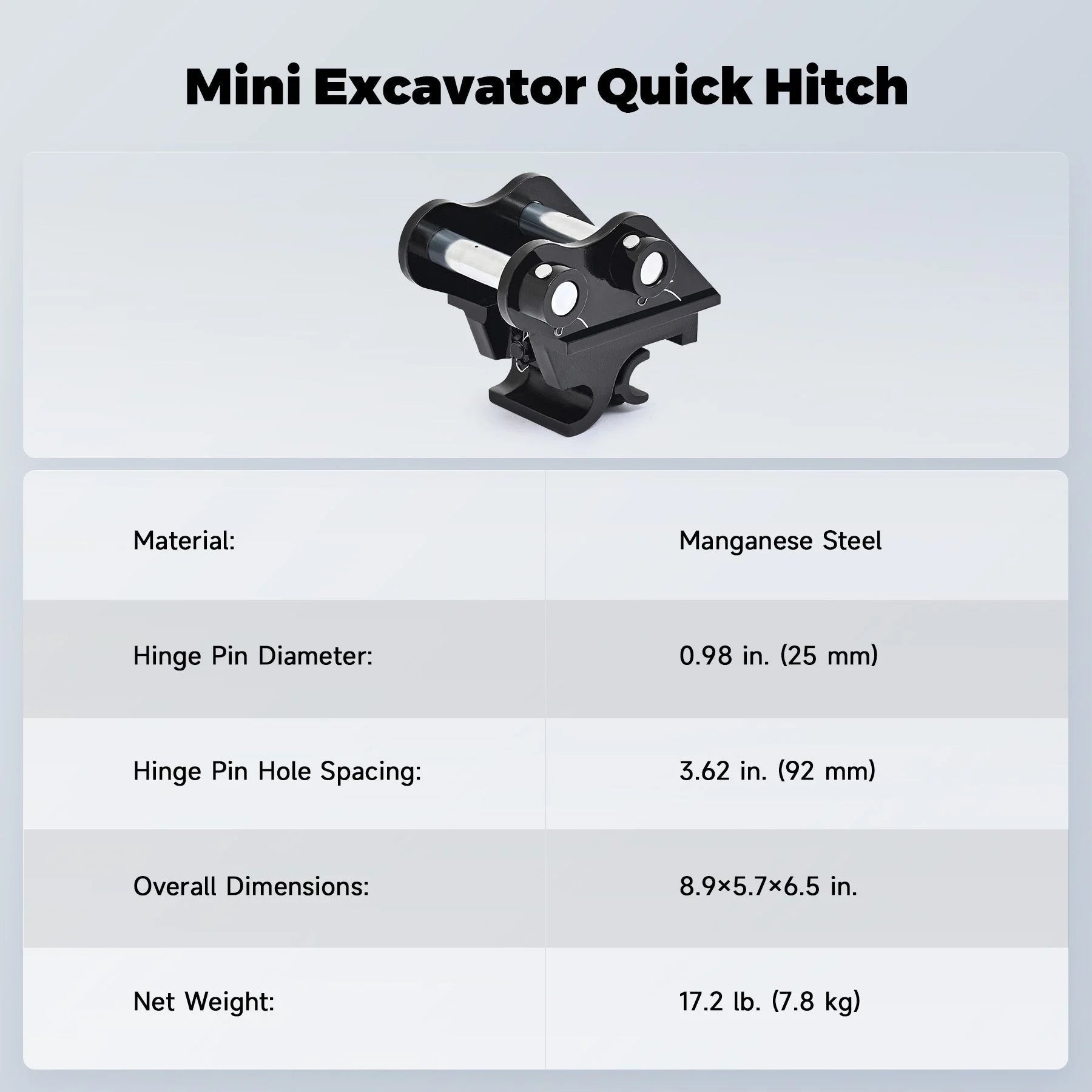 Quick Hitch Attachment for Mini Excavators Digger for Quick Attachments Change