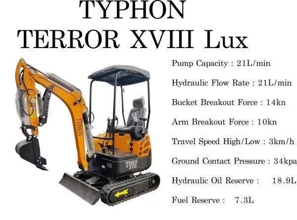 TYPHON TERROR XVIII Mini Excavator – 4000lbs Digger with 0.03 cbm Bucket USA