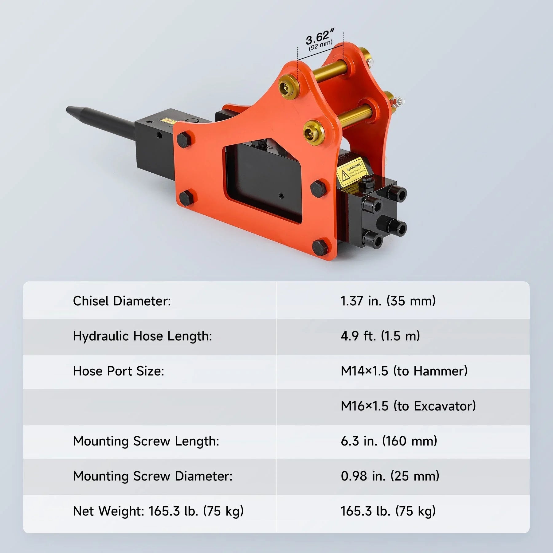 Hydraulic Breaker Hammer for Mini Excavator Concrete Breaker with 2 Chisels Hoses
