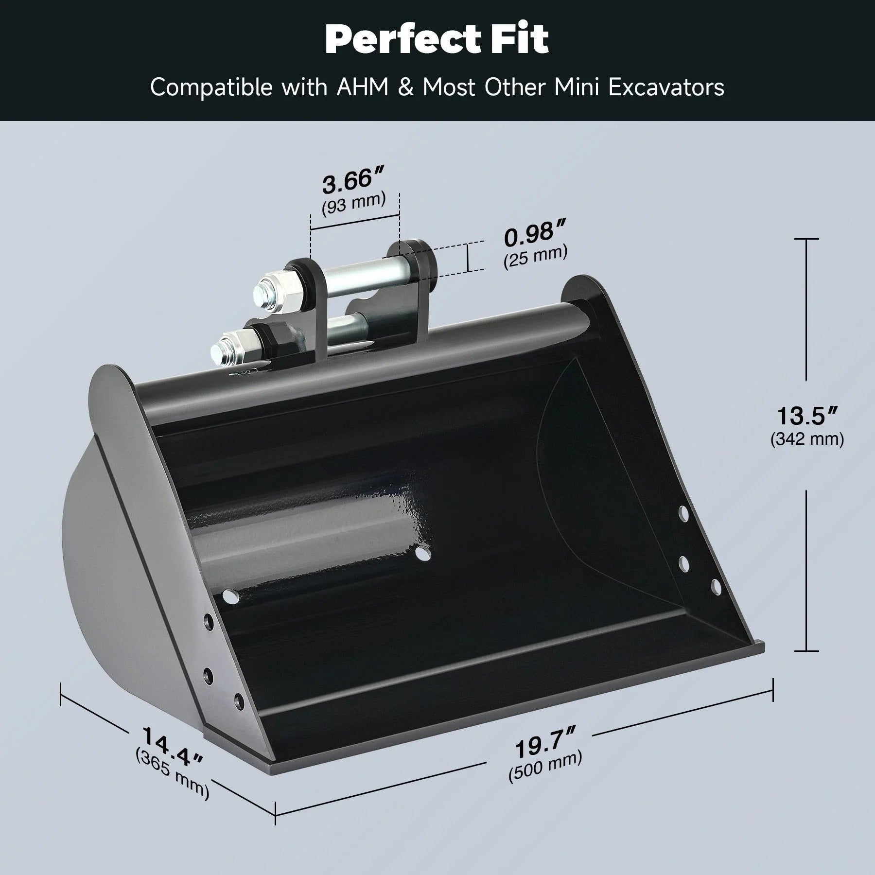 500mm Plain Flat Bucket Attachment 20″ for Mini Excavator Digger with 2 Pins