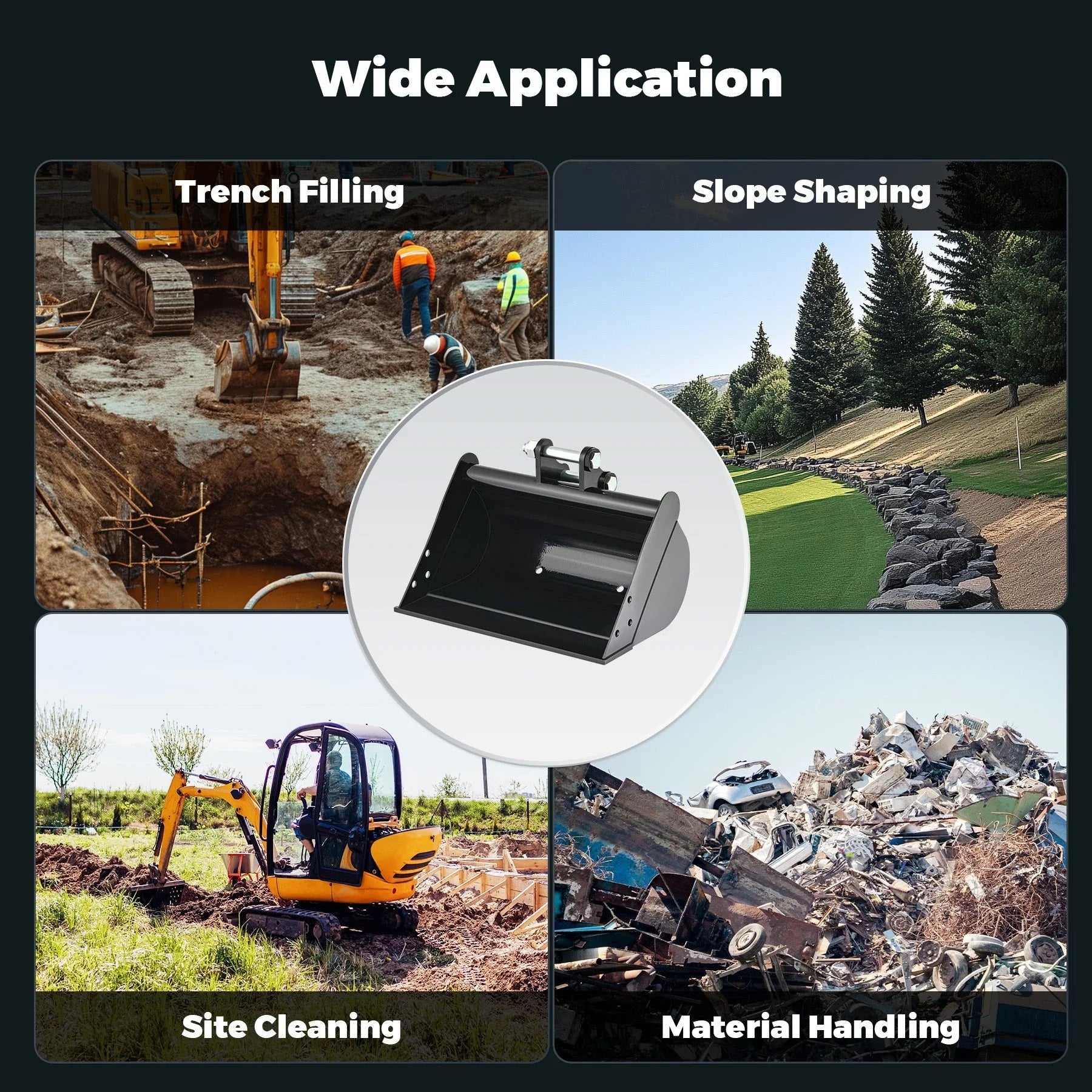 500mm Plain Flat Bucket Attachment 20″ for Mini Excavator Digger with 2 Pins