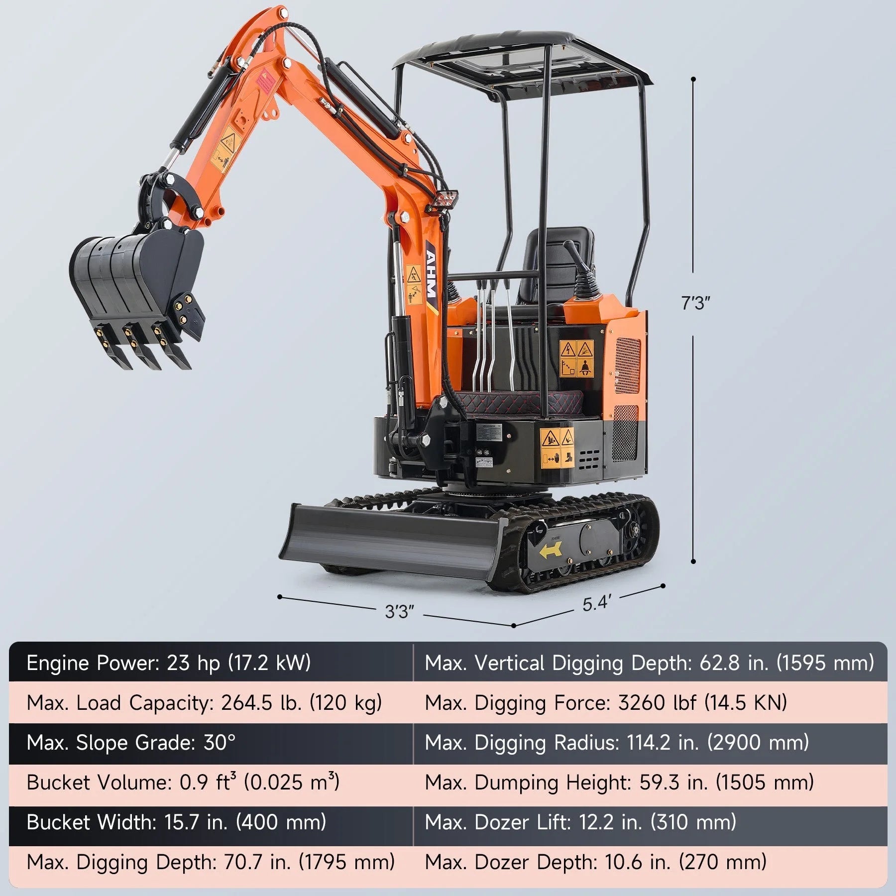 AX-16C | 23 HP 1.3 Ton B&S Engine Mini Excavator with Swing Boom