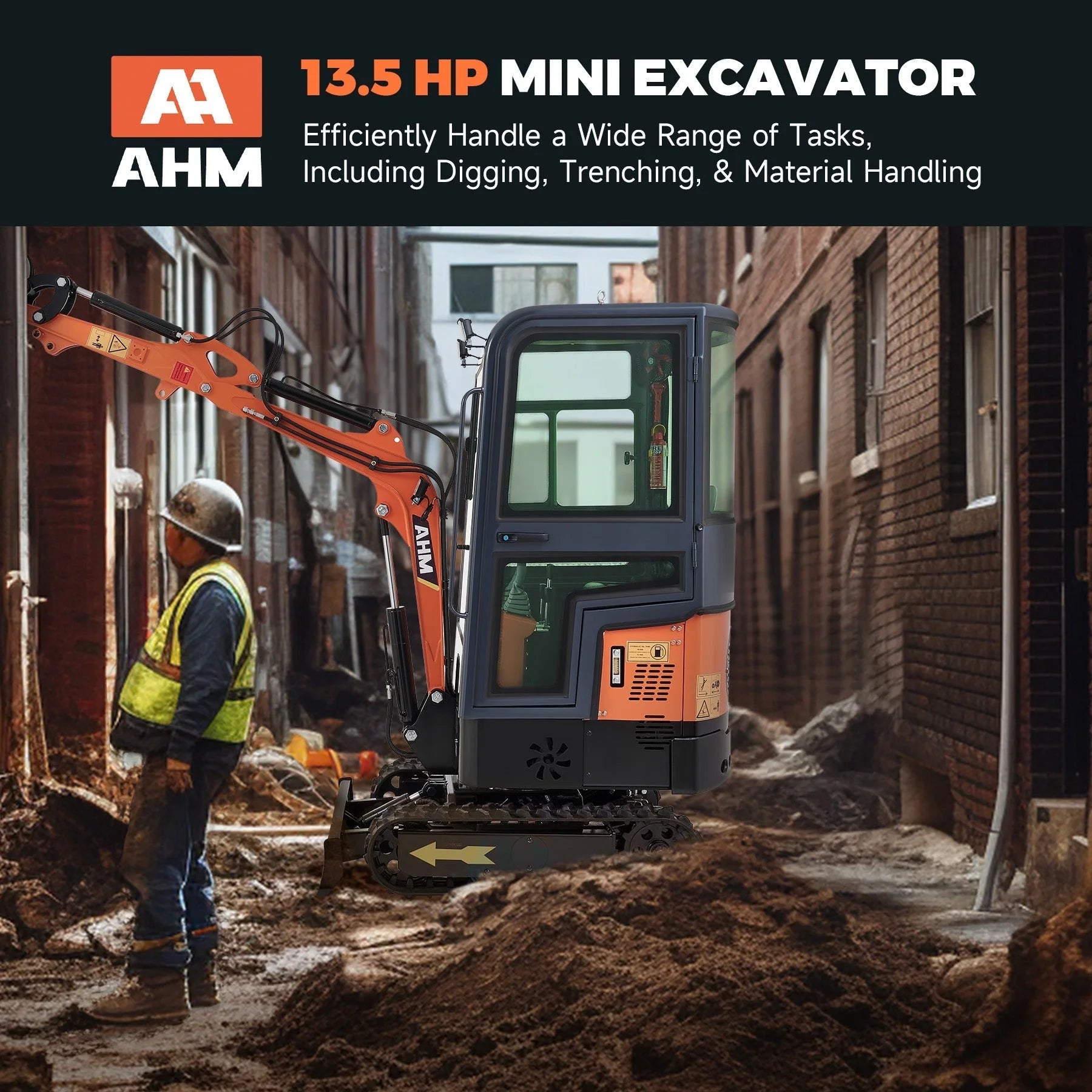 AX-12C | 13.5 HP B&S Engine Mini Excavator with Enclosed Cab