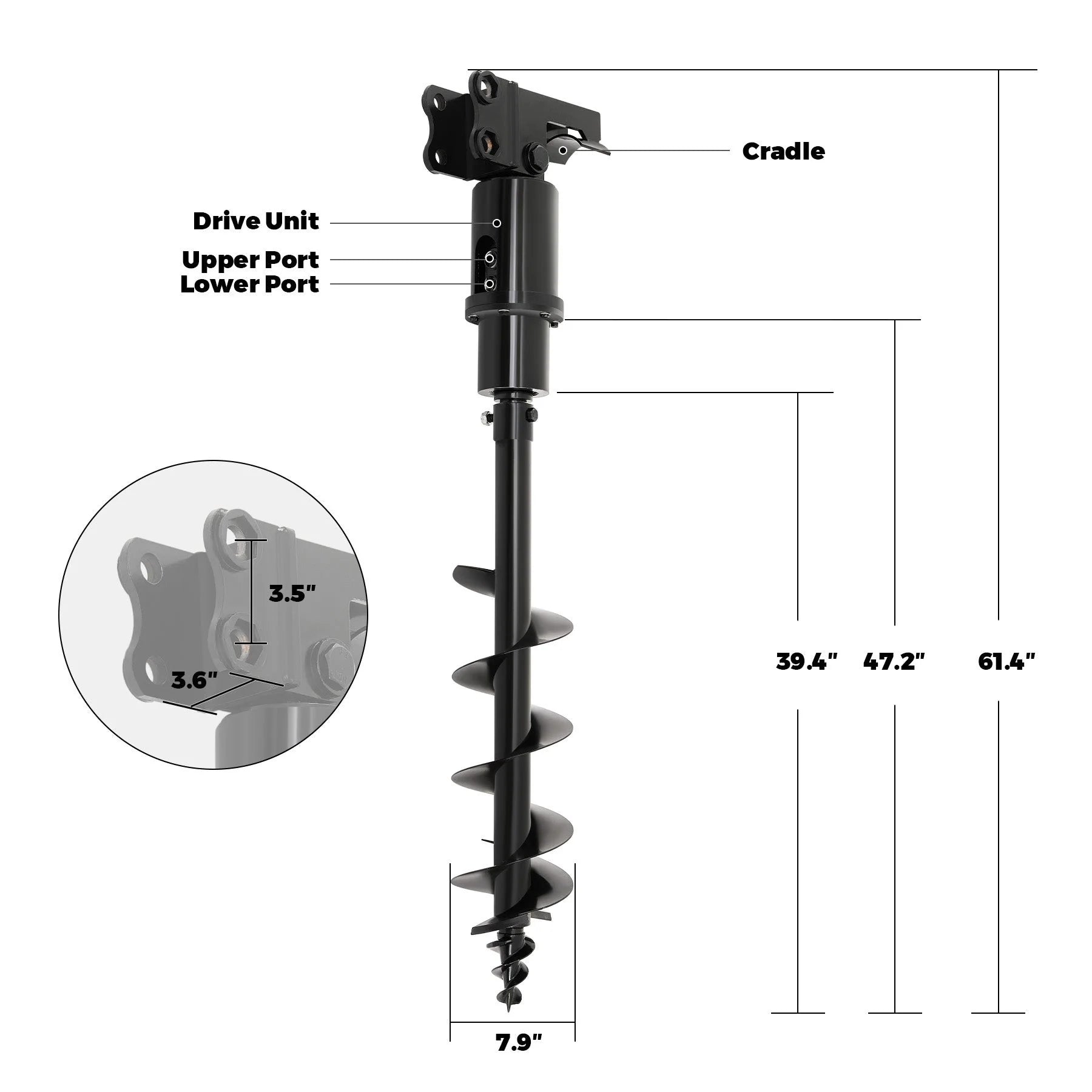 8″ Hydraulic Auger Drill Attachment for Mini Excavator 45″ Depth