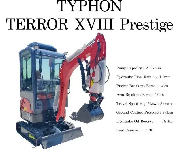 TYPHON TERROR XVIII Prestige 2 Ton Mini Excavator, KUBOTA Diesel Engine USA