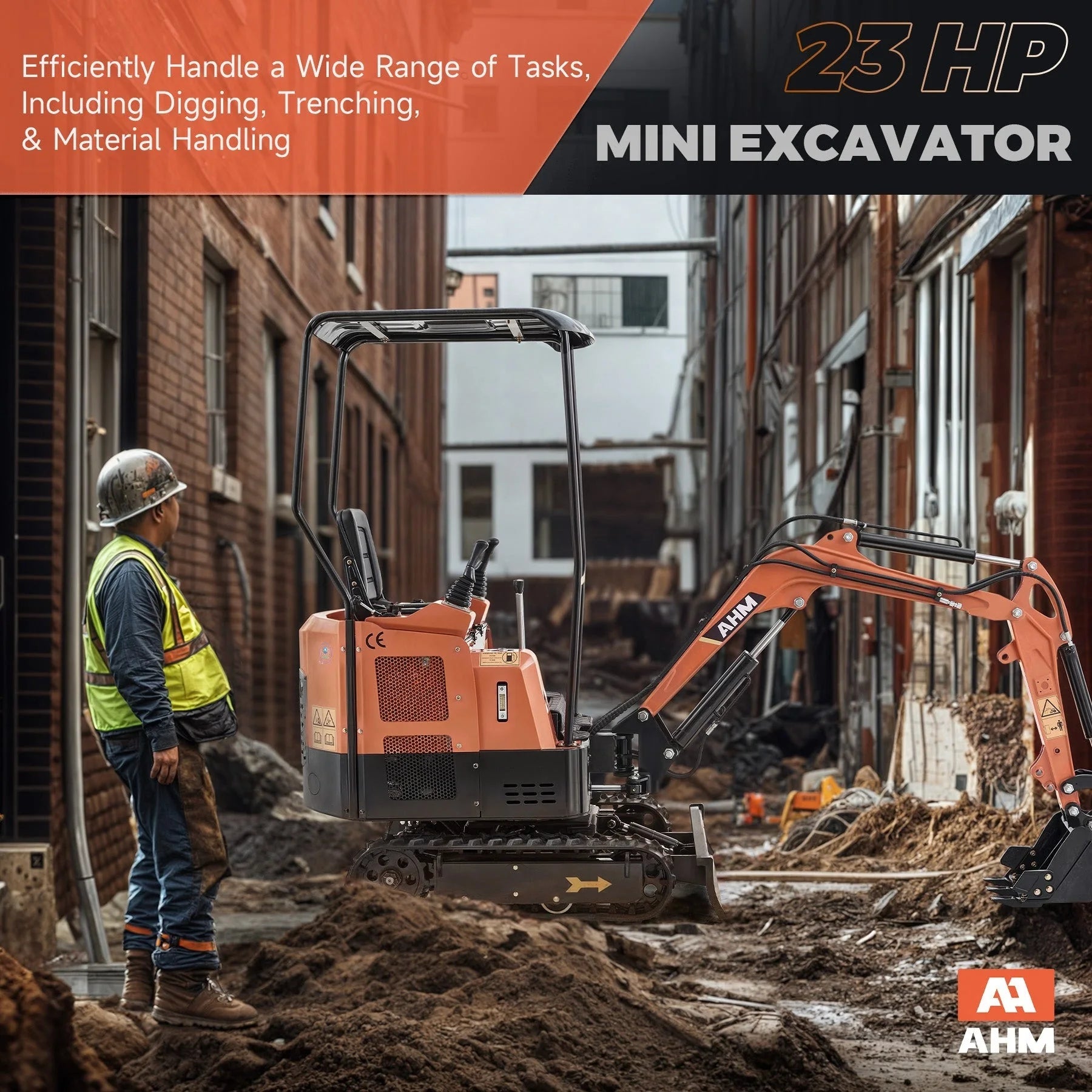AX-16C | 23 HP 1.3 Ton B&S Engine Mini Excavator with Swing Boom