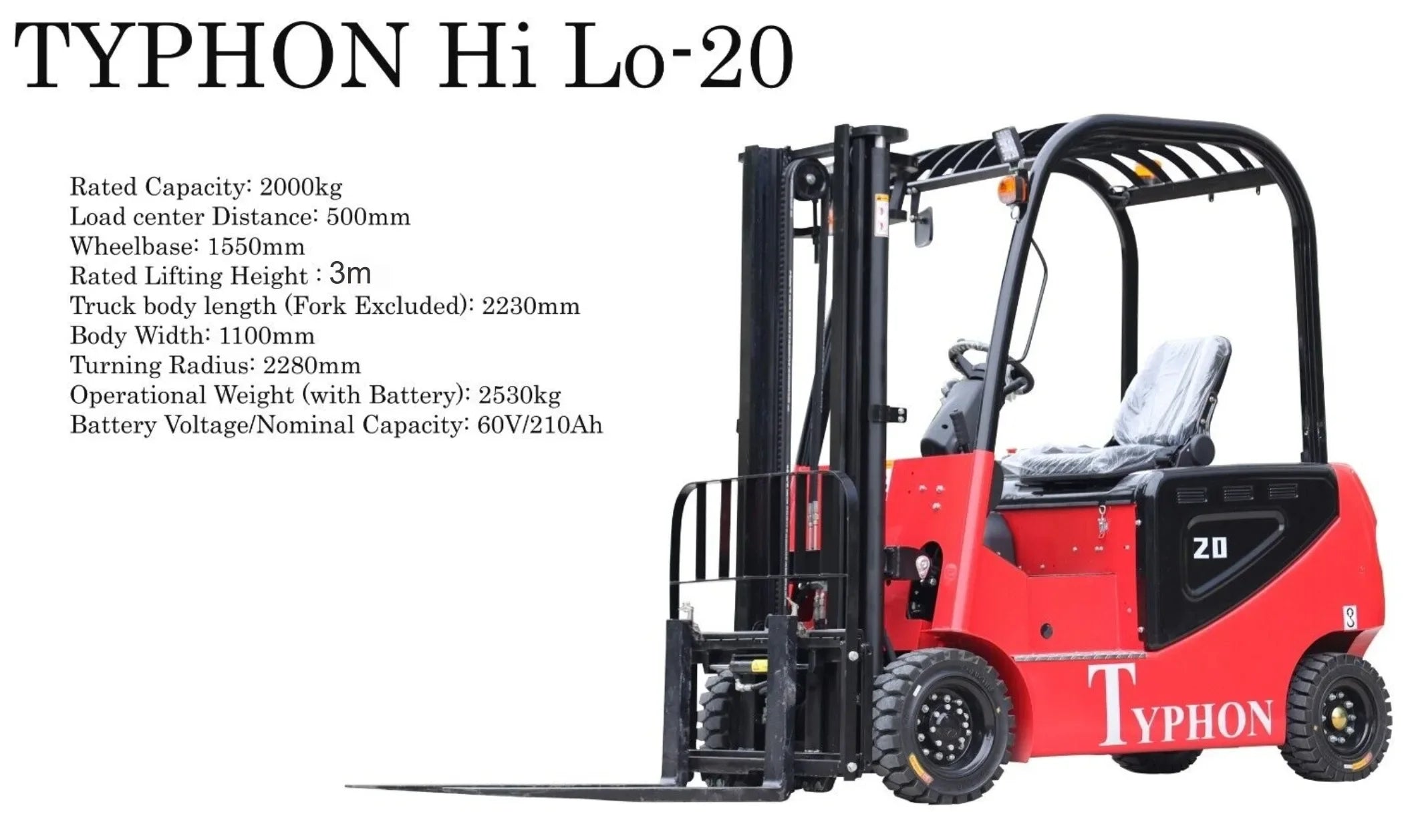 2024 TYPHON 2 Ton Rated Capacity Electric Forklift Lifter Lift Truck USA