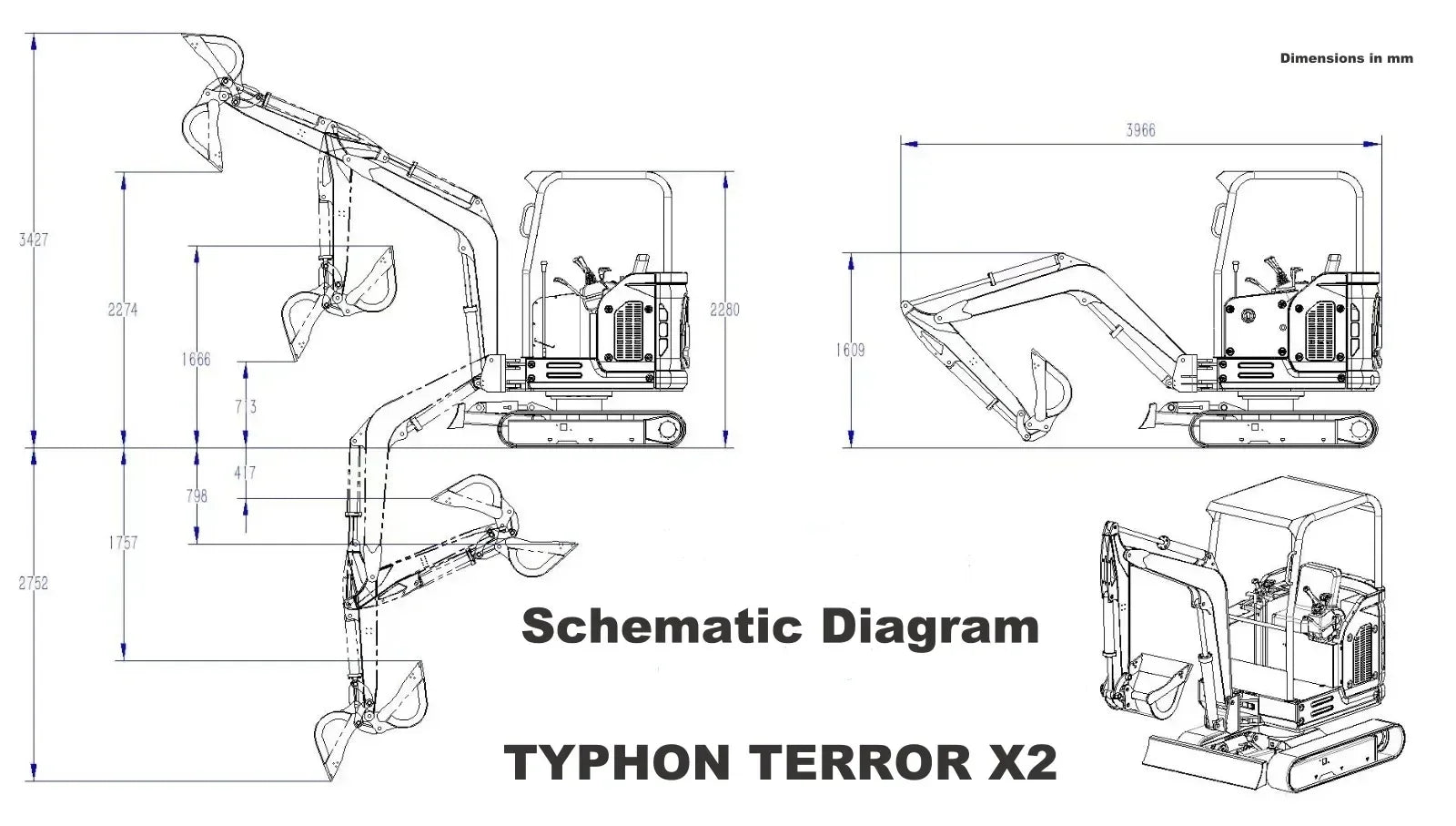 TYPHON TERROR X2 Mini Excavator 2.7 Ton EPA Diesel Perkins Engine USA