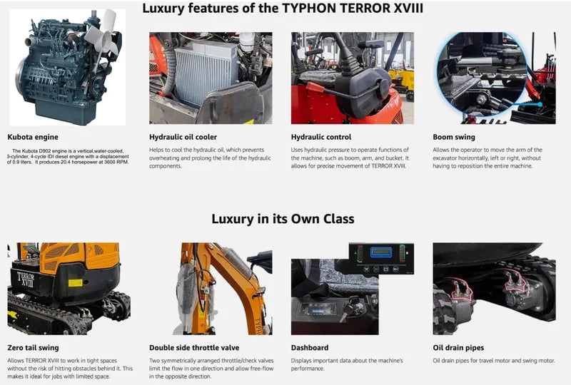 TYPHON TERROR XVIII Prestige 2 Ton Mini Excavator KUBOTA Diesel Engine USA