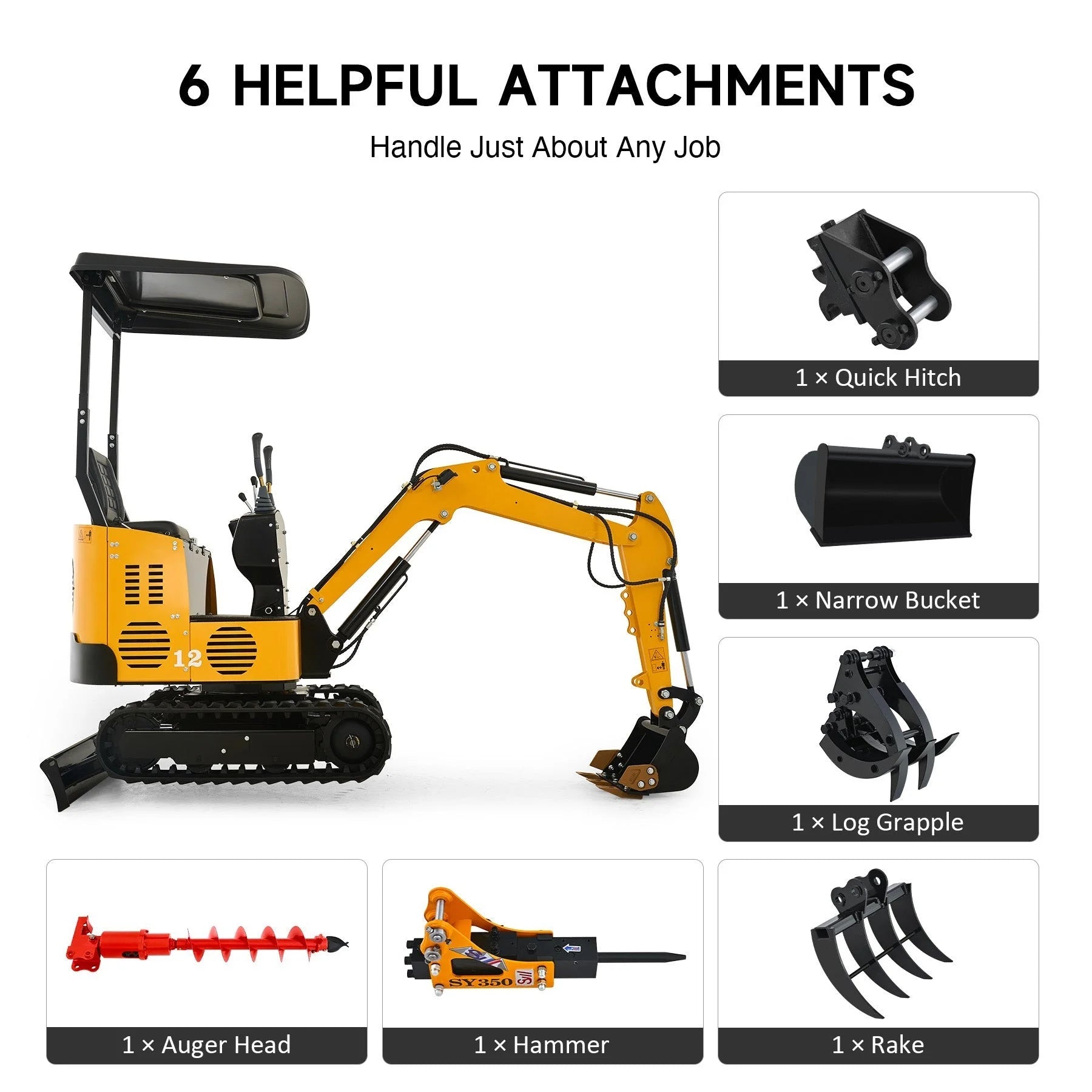 NW-12 | 13.5HP Mini Excavator B&S Engine with 6 Attachments