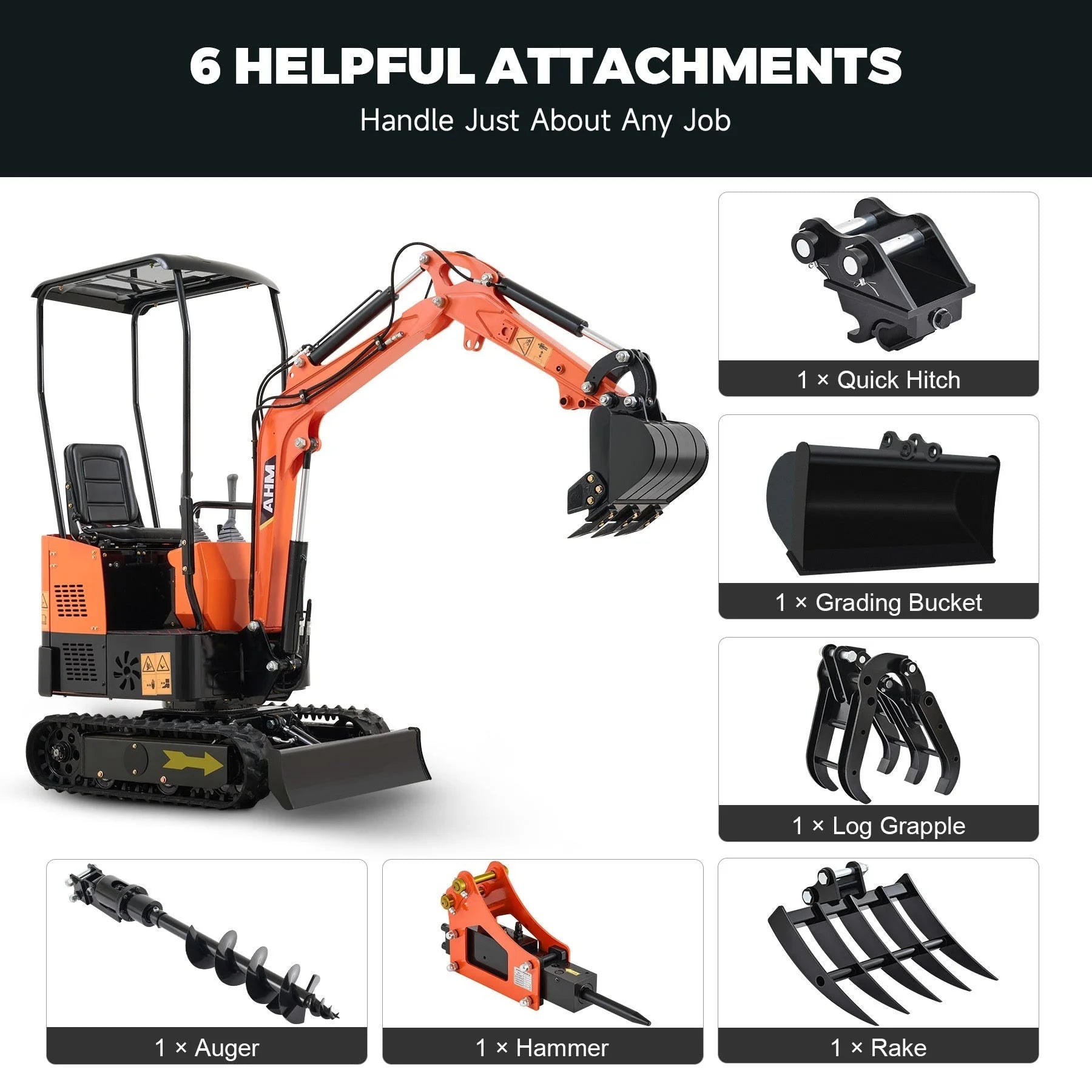 NW-A1 | 13.5 HP B&S Engine Mini Excavator with 6 Attachments