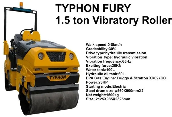 TYPHON FURY 1.5 Ton Vibratory Compactor Asphalt Roller USA