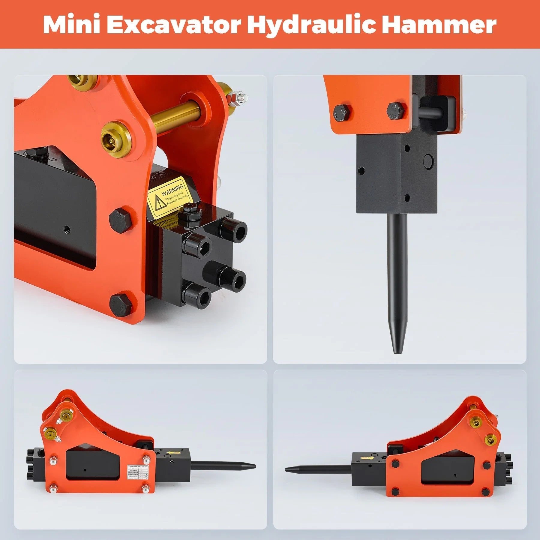 Hydraulic Breaker Hammer for Mini Excavator Concrete Breaker with 2 Chisels Hoses