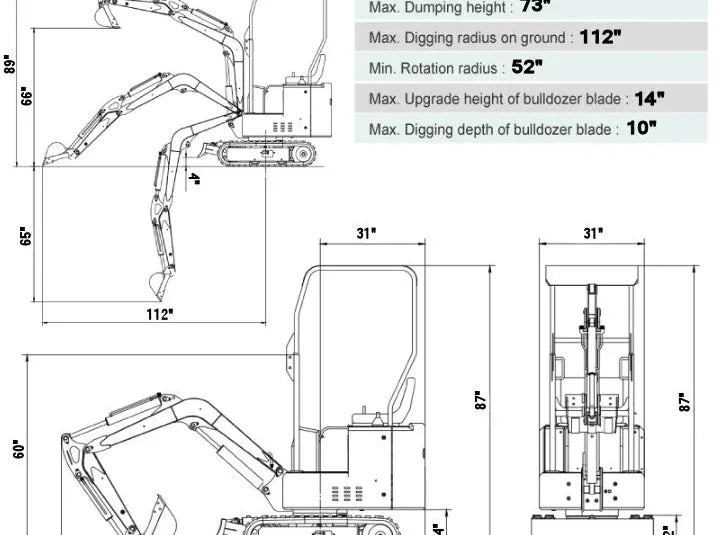 KYMRON® YH14 Mini Excavator (w/ Side Swing Boom)