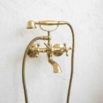 Vintage Unlacquered Brass Tub Faucet with Hand Shower – Wall Mount