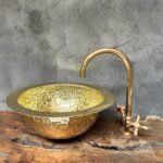 Handcrafted Round Brass Drop in Sink  ,Round Hammered Brass Bathroom Sink