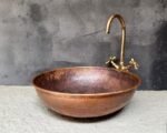 Round Copper Vessel Sink – Aged Bathroom Vanity Basin - Image 3