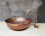 Round Copper Vessel Sink – Aged Bathroom Vanity Basin