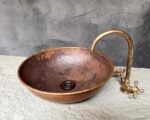 Round Copper Vessel Sink – Aged Bathroom Vanity Basin - Image 4
