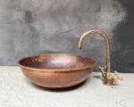 Round Copper Vessel Sink – Aged Bathroom Vanity Basin - Image 5